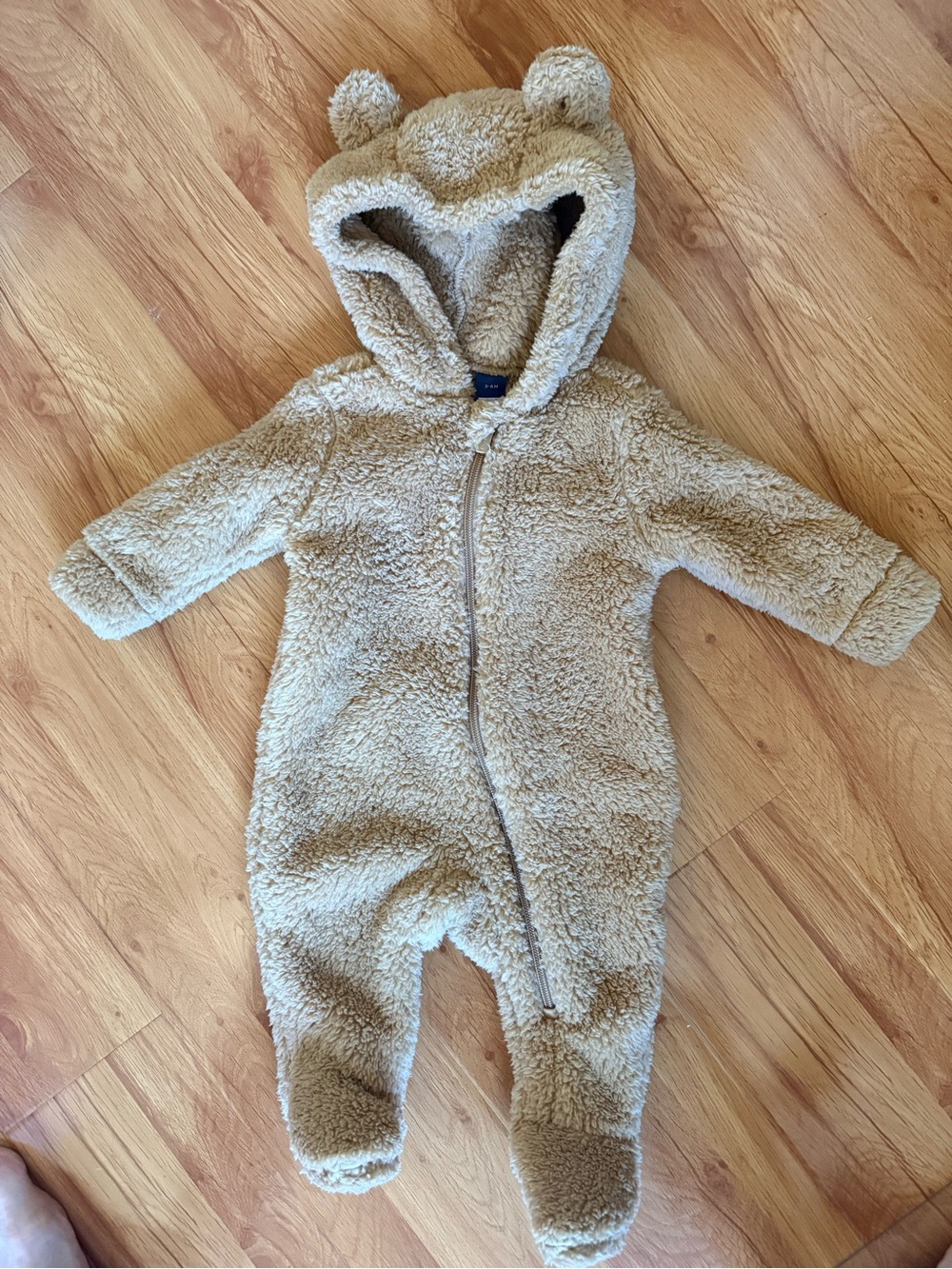 Cozy Teddy Bear Fleece One-Piece in Beige - 3-6M like new